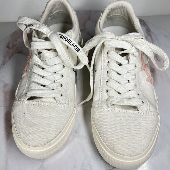 Off White low Vulcanized eco canvas sneakers white pink size 35 (2 us) - Picture 8 of 16
